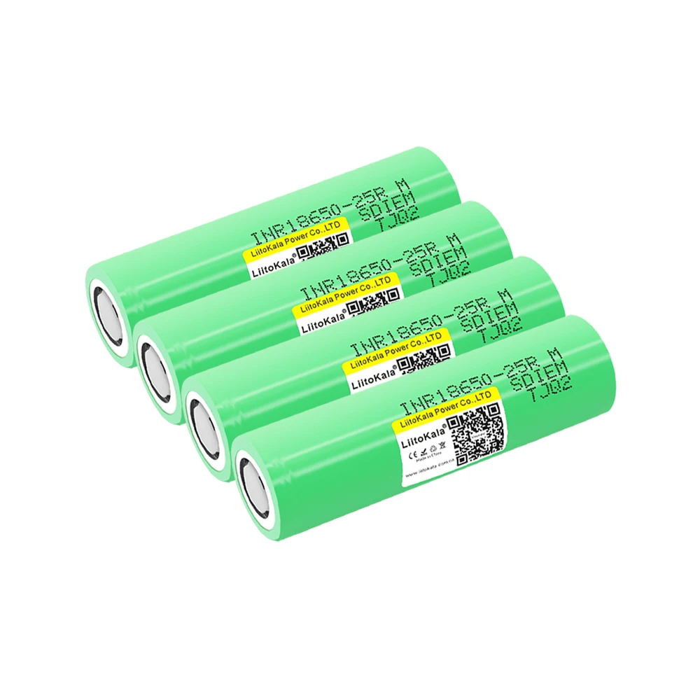 4PCS LiitoKala 25R 3.7V 18650 2500mAh Lithium Battery 20A 30A Discharge INR18650-25R Batteries for Flashlight Flat Head