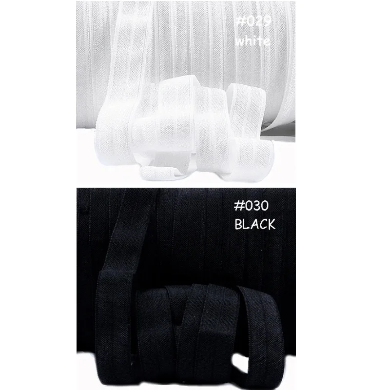(100yards/lot) Black White Fold Over Elastic Ribbon 15mm 5/8 inch for DIY Materials