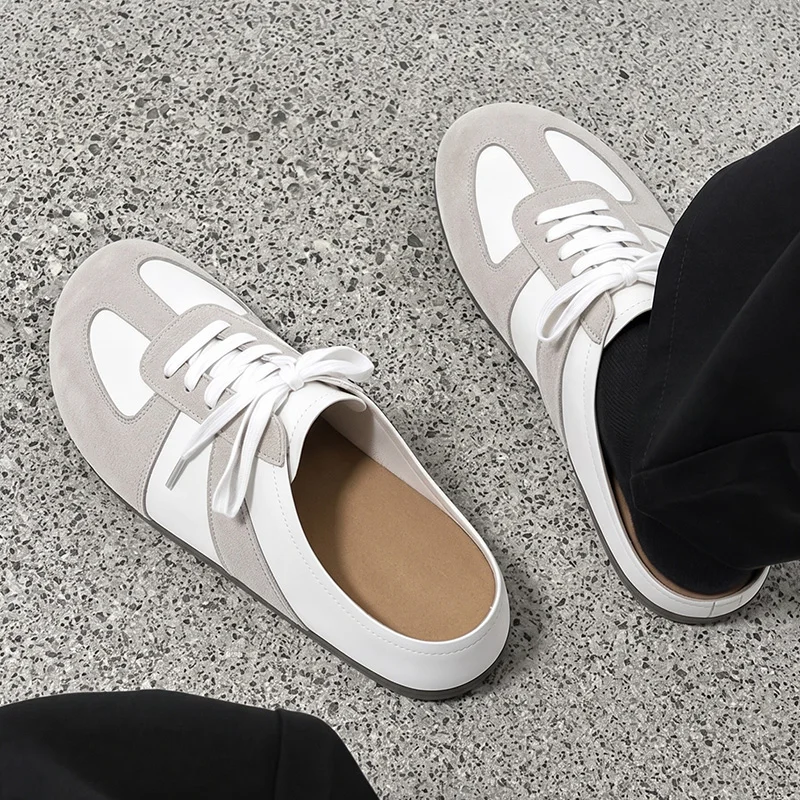 Men's Mule Shoes Sports Round Toe Flat Casual Sneakers Summer Slip-On Breathable Clog Indoor Outdoor Comfort Walking Footwear