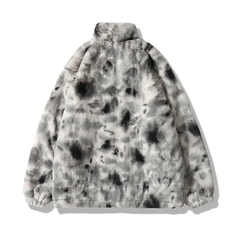 Jaqueta de lã Aelfric Eden Faux Fur para homens, Streetwear Hip Hop, Harajuku Tie Dye Heart Fuzzy Jackets, casacos casuais quentes, inverno