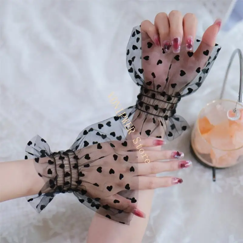 Sheer Wrist Cuffs For Nails Photography Heart Design Breathable Fabric D08E