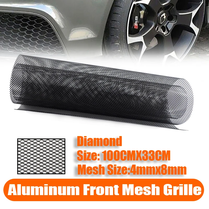 Universal 100x33cm Aluminum Car Vehicle Black Body Grille Net Mesh Grill Section Black Car Bumper Fender Hood Vent Grille DIY