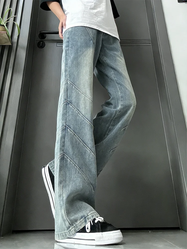 

Cleanfit Light Blue Men's Jeans Bell Bottoms High Street Structure Design Straight Leg Extended Knife Casual Youth Jeans