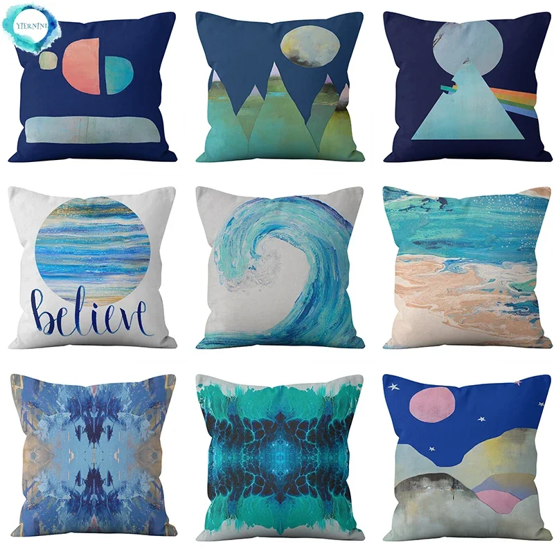 

Abstract Painting Wave Beach Mountain Moon Sun Decorative Cushion Cover Throw Pillow Case for Home Sofa Chair Fundas De Cojin