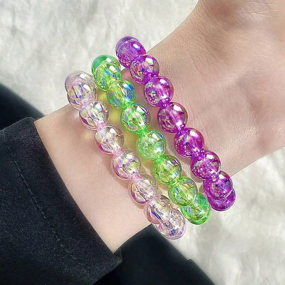 248pcs 8mm AB Color Transparent Round Acrylic Beads Filled With Powder And Randomly Make Colors Bracelet Necklace