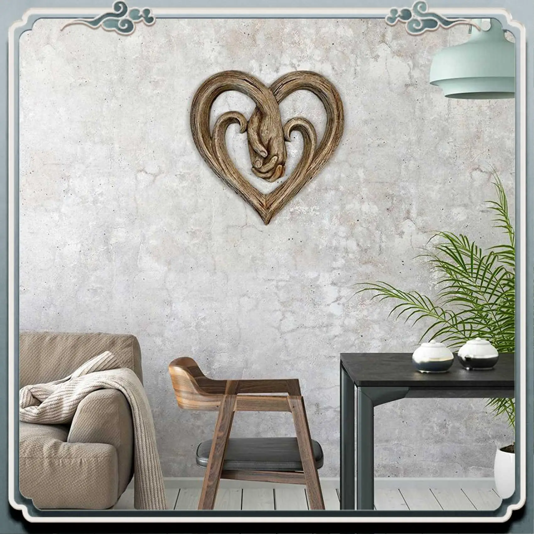 

Durable Wooden Heart Holding Hands Wall Decor Sculpture Wall Art Handshake Pendant Craft Statue For Home Office Wall Decorations