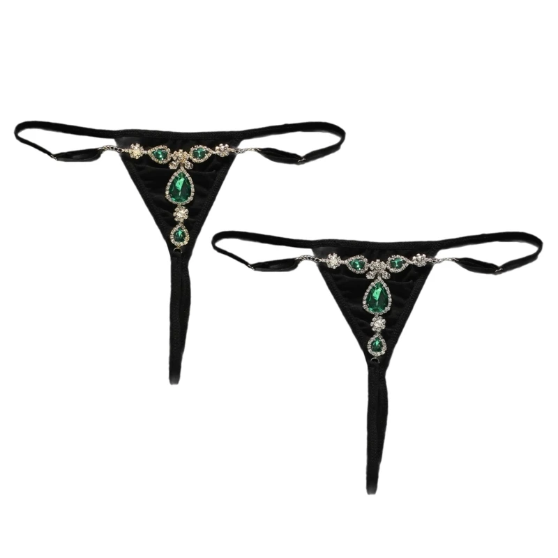 

Womens Jewelry Water Drop Diamond Panties Thong Low Waist Sexy Metal Chain G-String Erotic T Back Briefs Party Intimates