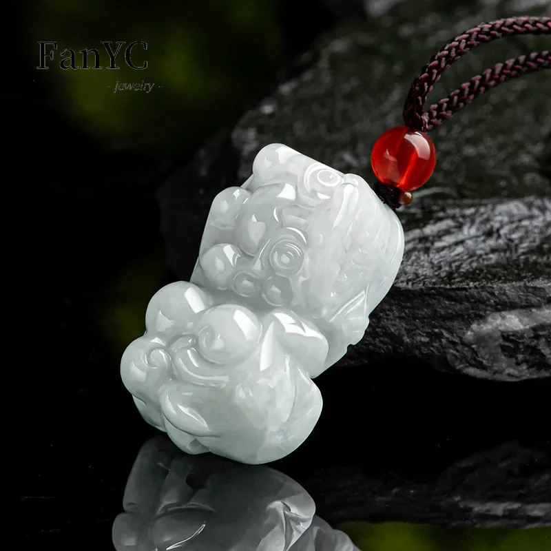 Myanmar Jadeite Small Bully Brave Pendant Hand-carved Exquisite Charm Glutinous Seed Jade Necklace Men and Women Holiday Gift