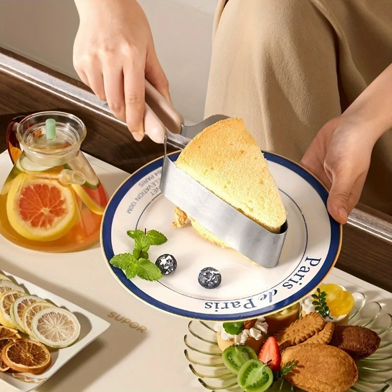 مجموعة رافعة الكيك من الفولاذ المقاوم للصدأ - خادم تقطيع المثلث، وفاصل الطبقات، وأداة نقل لأجزاء متساوية، غير قابلة للخدش (3-