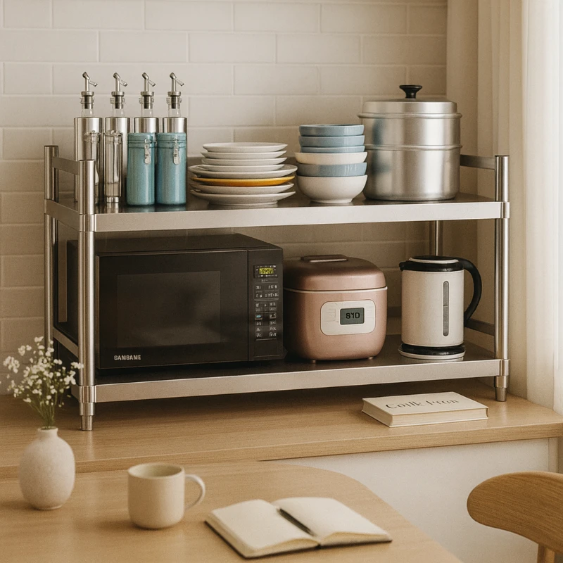 

Commercial Grade Kitchen Shelf Stainless Steel Adjustable 2 Tier Countertop Organizer Space Saver Rack for Small Kitchen