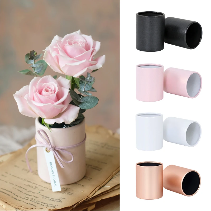 4pcs Mini Round Flower Box Paper Packing Case Hug Bucket Wedding Party Decoration Table Centerpieces Flower Packaging Gifts Box