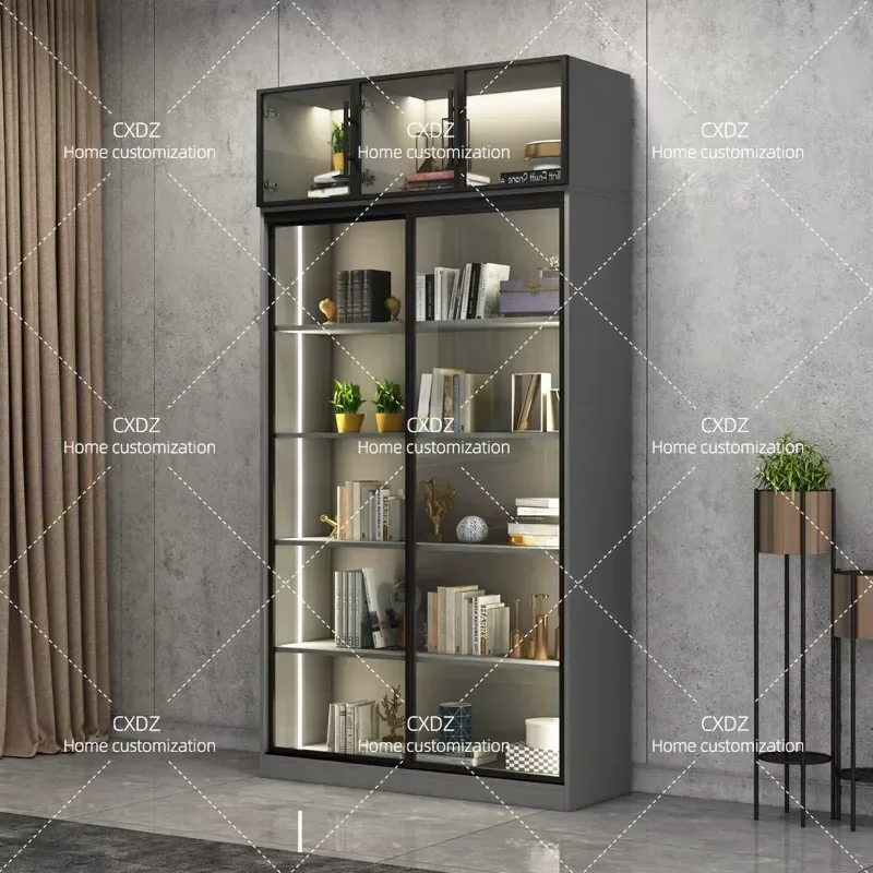 Custom Solid Wood Display Cabinet with Glass Door Floor Standing Bookcase for Living Room Study Model Showcase Storage Locker