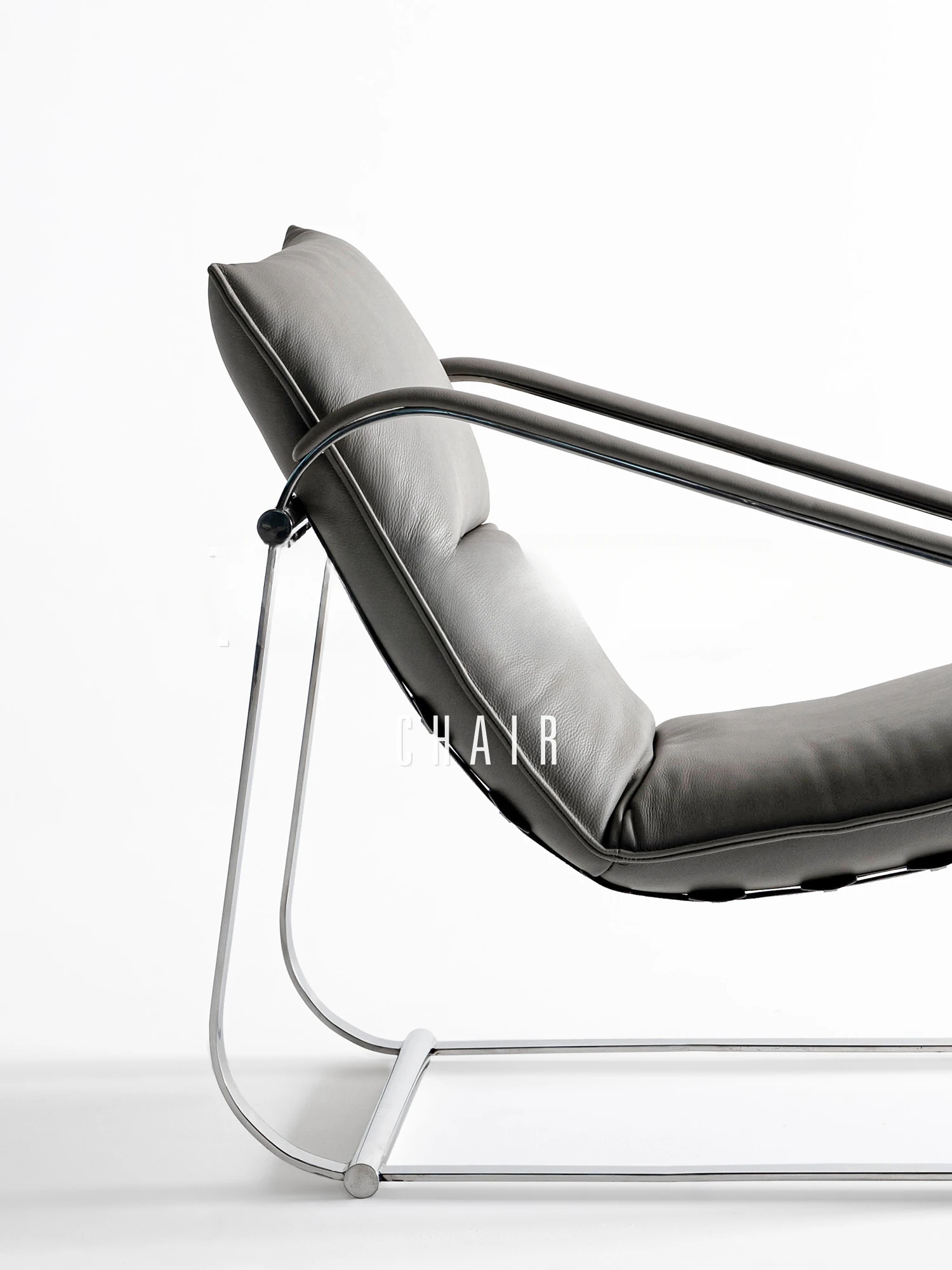 Leather Bauhaus style lounge chair   stainless steel metal saddle leather light luxury