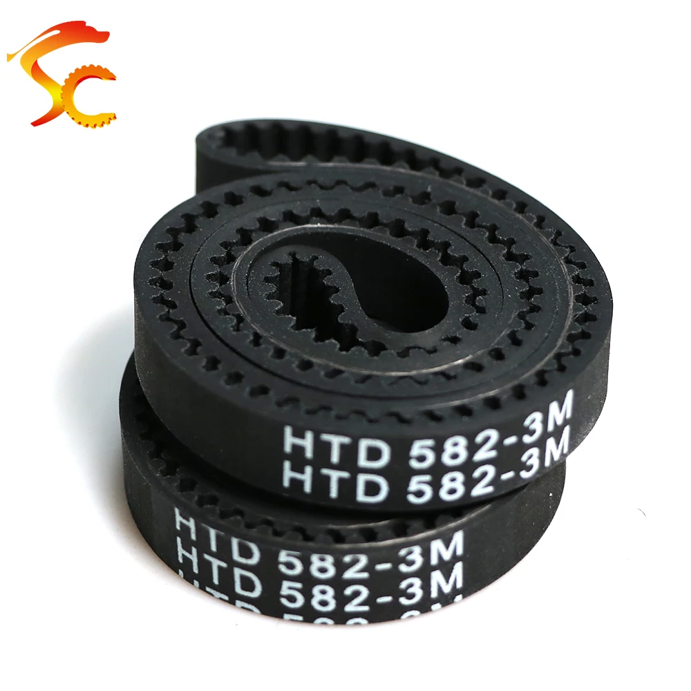 2PCS HTD 3M-582-9MM closed loop rubber belt 3M Belt length 582mm Teeth 194 Drive Belt width 9mm 3D printer