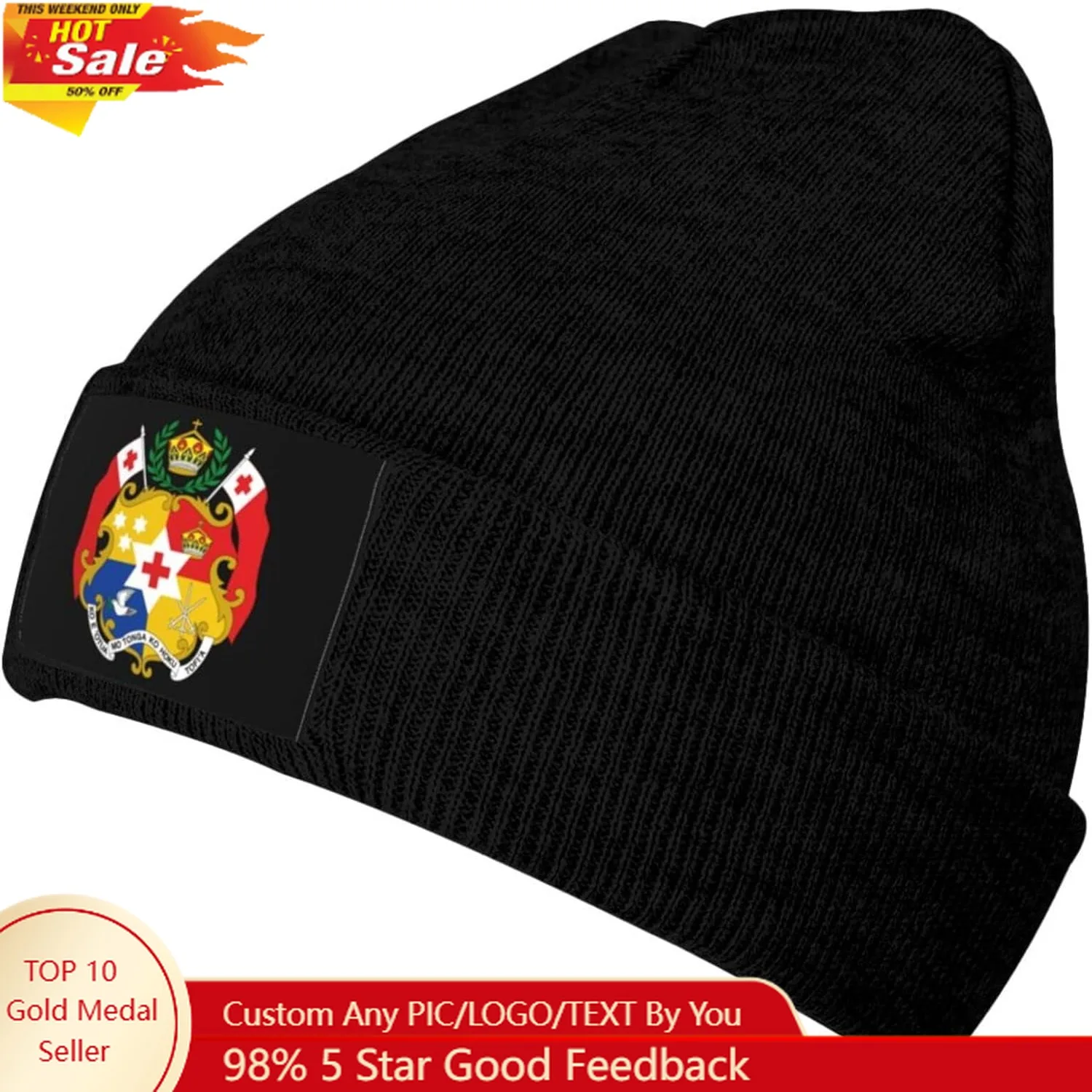 

National Emblem of Tonga Knit Hats Beanie Winter Hats for Men and Women Knitted Cuffed Skull Cap Acrylic Daily Beanie Hat