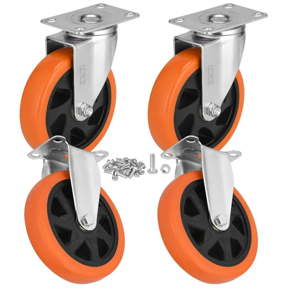 

Комплект из 4 колес-роликов 6 дюймов (2 фиксированных, 2 поворотных), с шарикоподшипниками, поворотные на 360 градусов, для мебели, верстаков, тележек