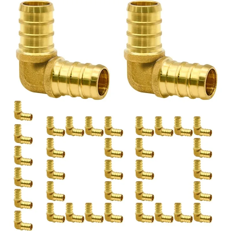 

100 Pack 1/2" PEX Fittings, Brass PEX Elbow Fittings for PEX Tubing Pipe