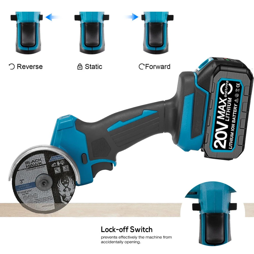 Brushless 76mm Mini Angle Grinder 3 Inch Cordless Mini Cutting MachineWith Blades Wood Power Tools for Makita 18v Battery