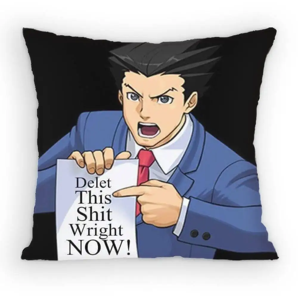Ace Attorney Phoenix Wright Pillow Case Anti-dustmite Pillowcase Invisible zipper silky short plush Sofa cushion cover