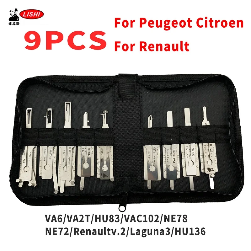 8-teiliges Lishi 2-in-1 Set für Peugeot, Citroen, Renault VA6, VA2T, HU83, VAC102, NE78, NE72, Renault Laguna3 HU136 Decoder Schlossöffner Türöffner