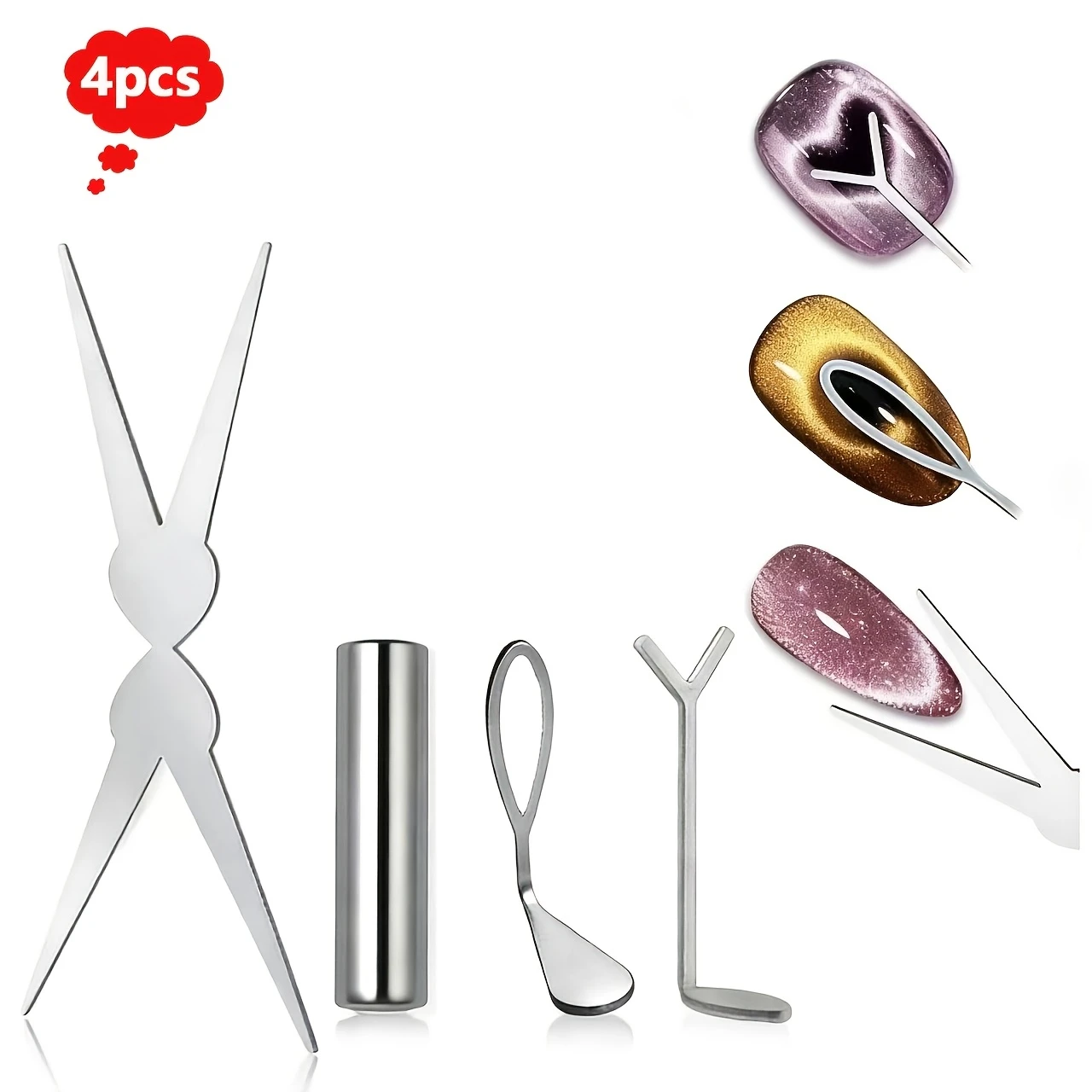 4Pcs Cat Eye Y-shaped/cute French-style Metal Nail Art Tools, Elegant Heart-shaped French-style Cat Eye Nail Shaping Set