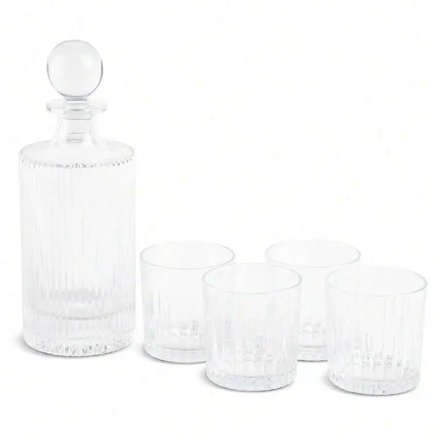 5-Piece Whiskey Decanter Set, 27 Oz Liquor Decanter With Four 10 Oz Cocktail Glasses, Elegant Barware Set For Home Bar & Enterta