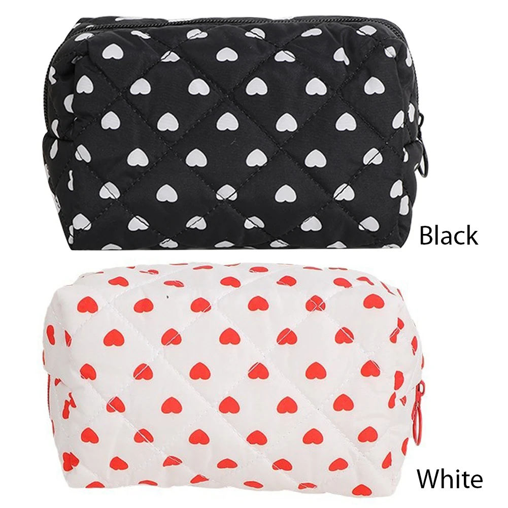 Makeup Bag for Women Heart Pattern Cosmetic Bag Quilted Makeup Pouch Travel Toiletry Bag Cosmetic Pouch