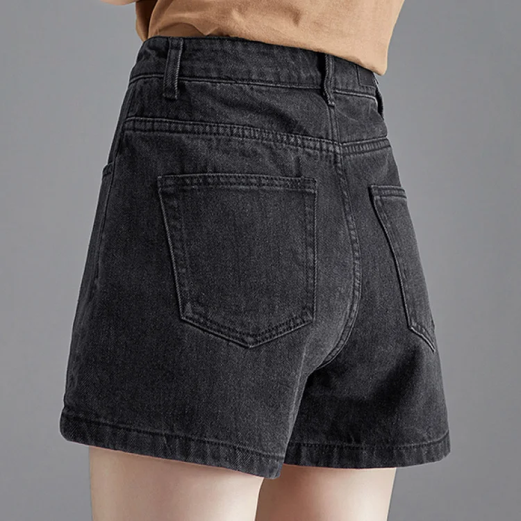 Shorts Damen Vintage Retro College American Denim Hohe Taille Weites Bein Kordelzug Loose Fit Campus Sports Style Trend