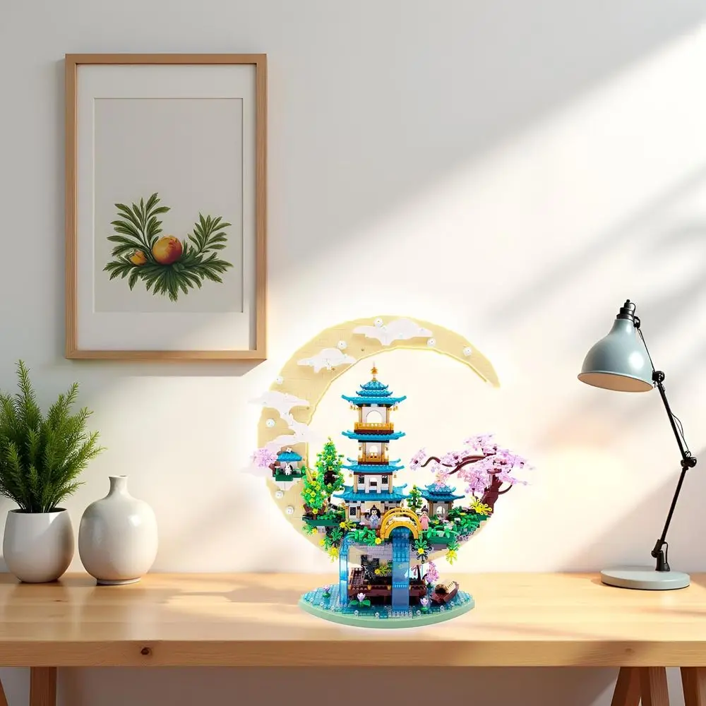 Adults & Teens Cherry Blossom Tree Kit: Moon Palace Architecture, Miniature Japanese Sakura House, Cherry Bonsai Bricks, Ideal C