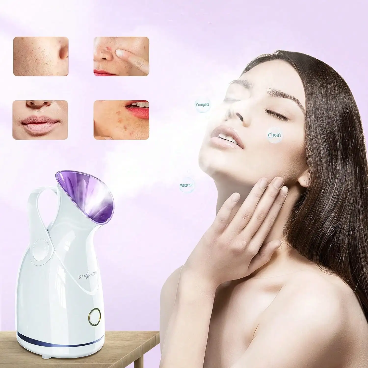 Kingsteam Nano Ionic Facial Steamer, Professional Portable Facial Vaporizer for Deep Pore Cleansing, Warm Mist Face Steamer, Personal Home Facial Spa Skin Care Moisturizing Beauty Device, Purple