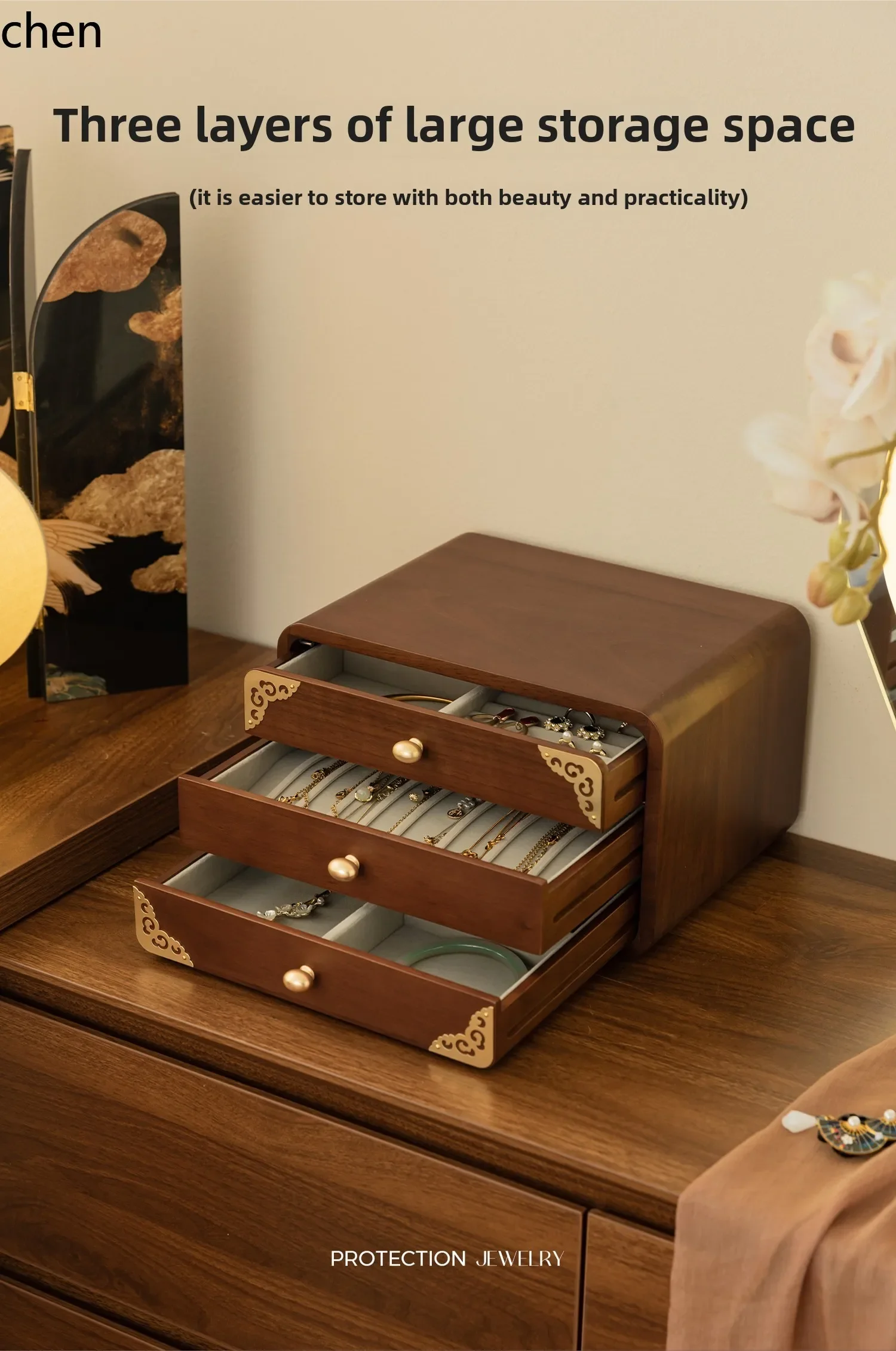 HT  jewelry box storage box high-end exquisite solid wood hand jewelry necklace gift box