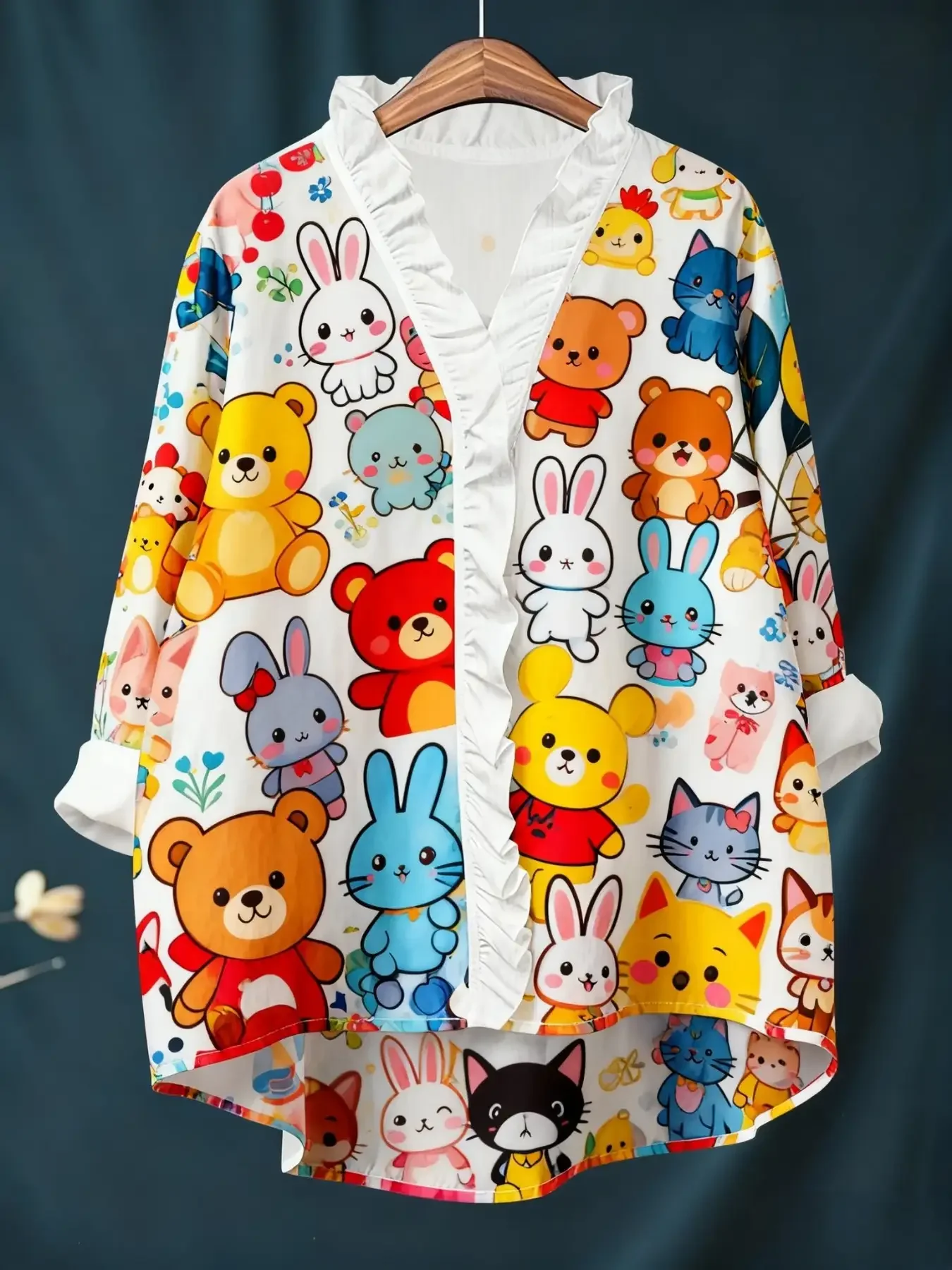 New women's printed long sleeved shirt with ruffled neckline, Best gift choices for Christmas and New Year