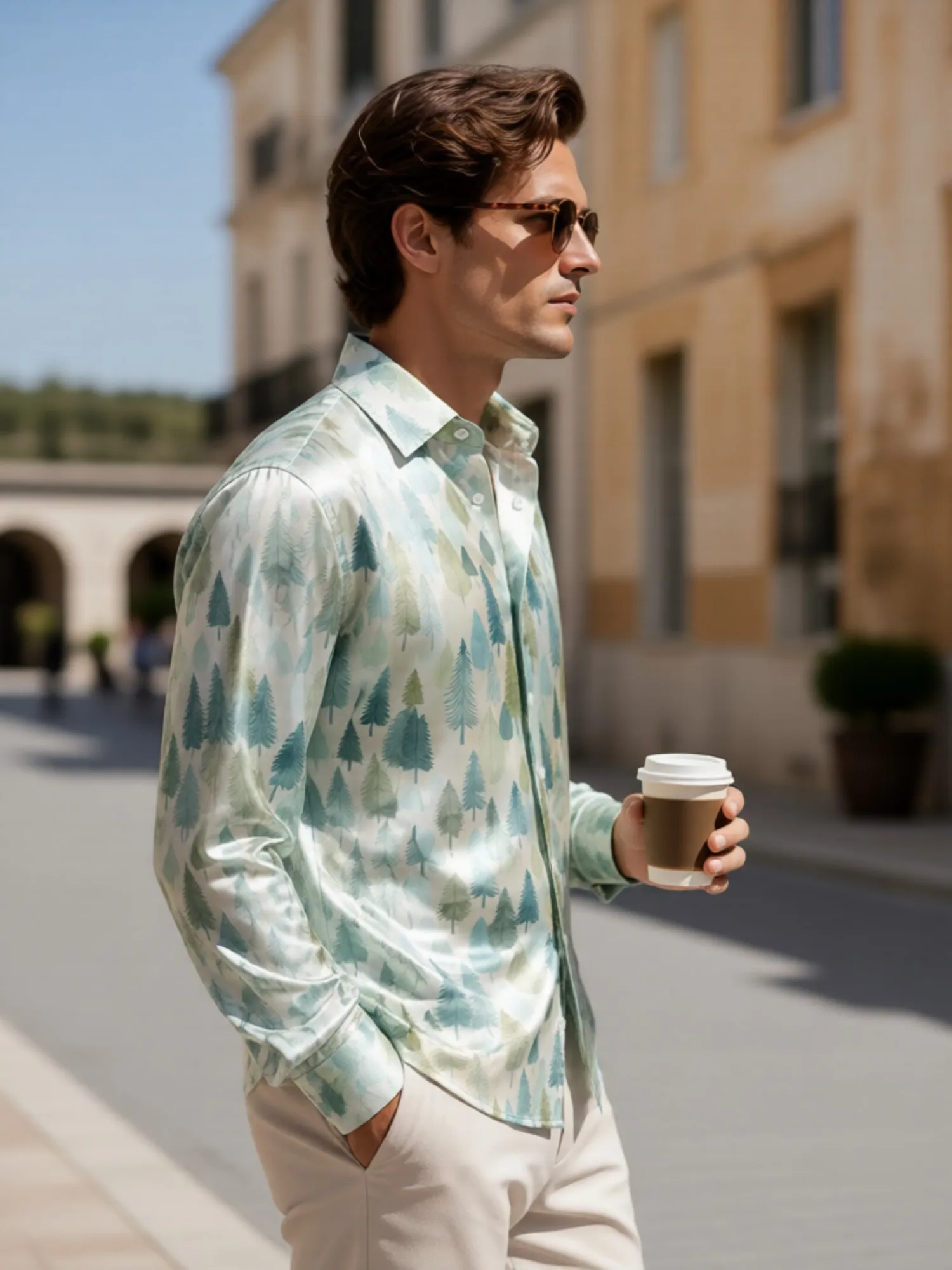 Mens Satin Long Sleeve Button Down Printed Dress Shirt Modern Smooth Fabric Polished For Work Commute Business Office Daily Wear