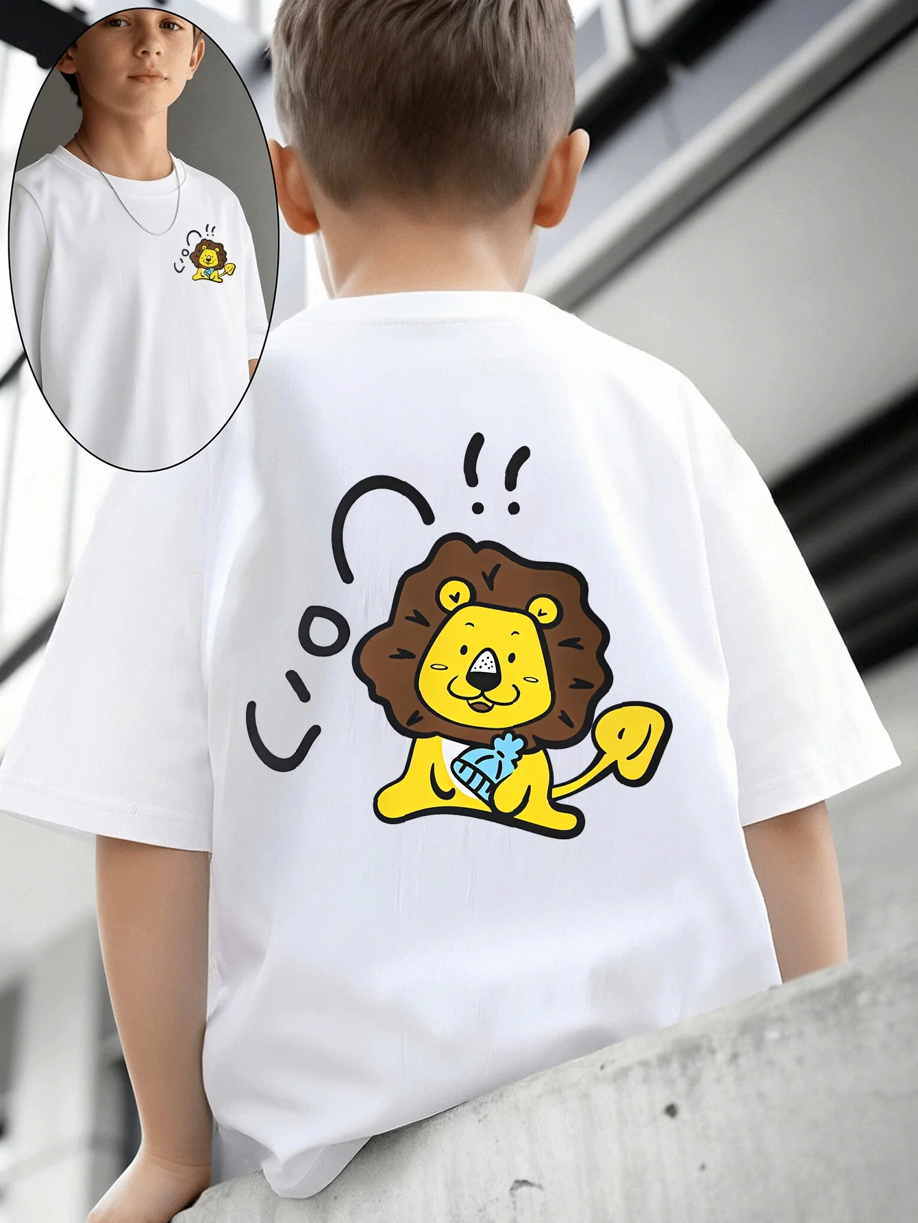 Cute Lion Print Summer Short Sleeved Super Popular Student Class Uniform Parent-child Clothing  Children's Half Sleeves