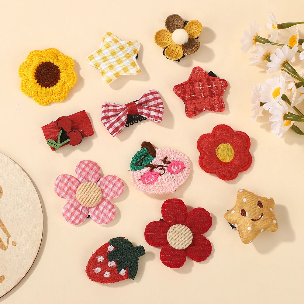 5Pcs/set Cute Cartoon Knitted Hair Clip for Baby Girl DIY Embroidered Rabbit Flower Fruit Shape Hair Accessories Festival Gift