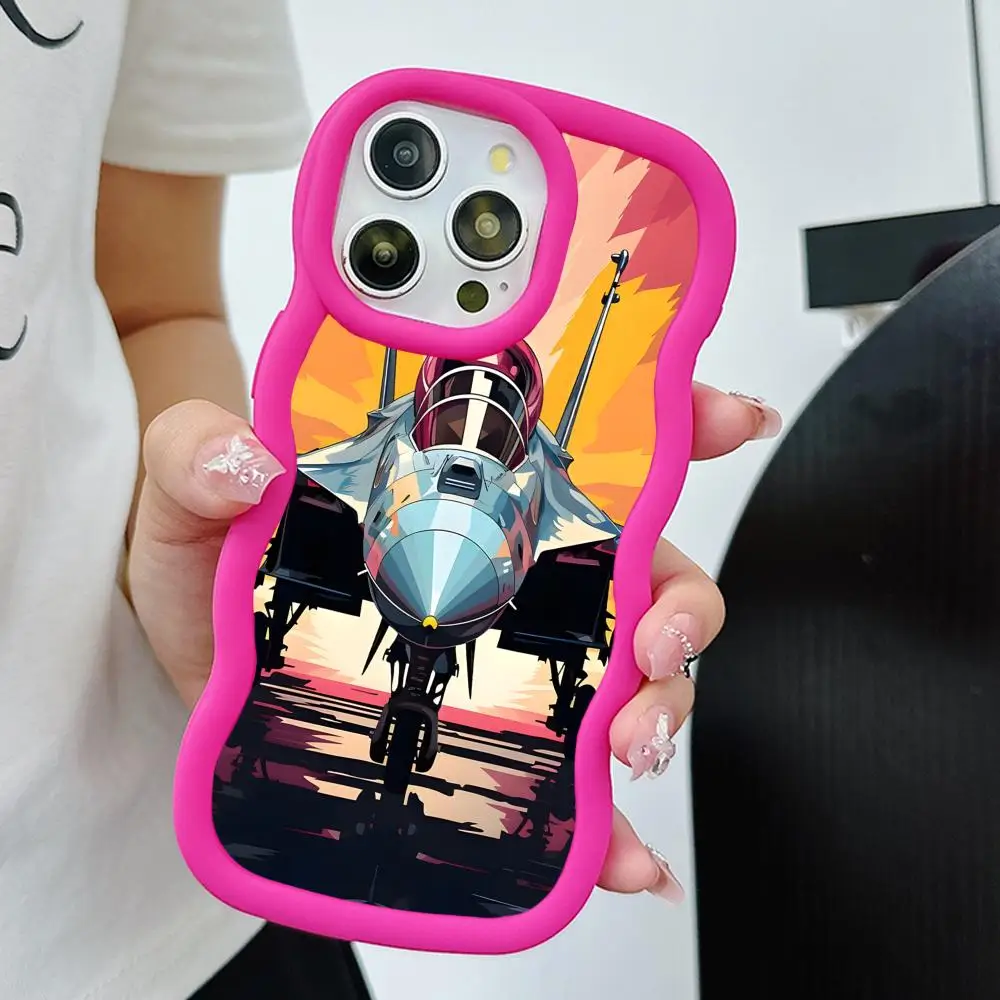 

Anime AirForce Plane Mobile Phone Case for iPhone 17 16 15 14 13 12 11 Air Pro Max Plus Wavy Edge TPU Colorful Cover Cellphones
