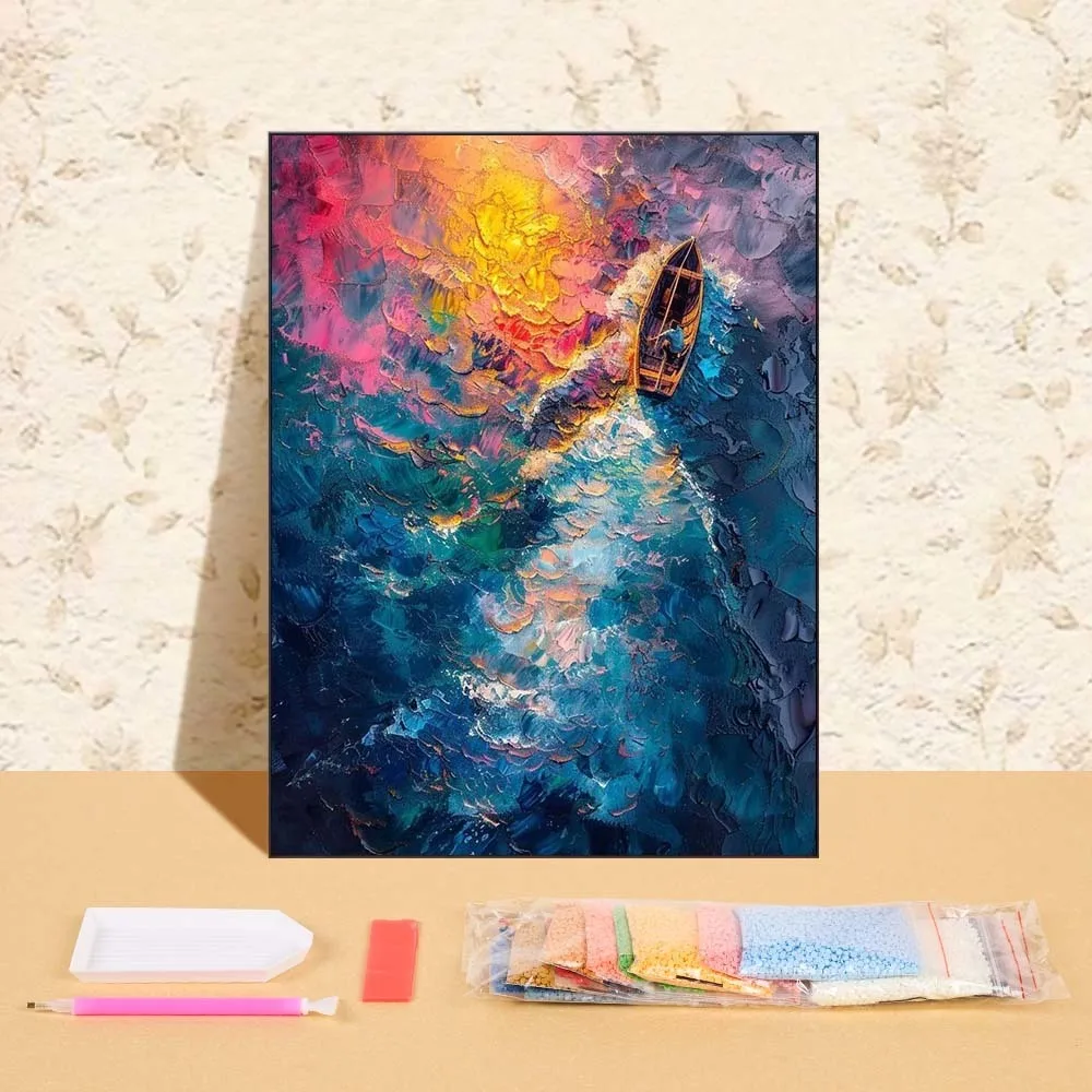 

Round Diamond Painting Colorful Sea New Collection 2025 Diamond Embroidery Seascape Picture Of Rhinestone Cross Stitch Kit