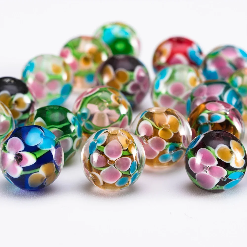 اليدوية الأزهار نمط Lampwork الخرز الزجاج المزجج حبة لصنع المجوهرات عقد دي اي واي متعدد الألوان الطبقات بوهو لوازم الحرفية
