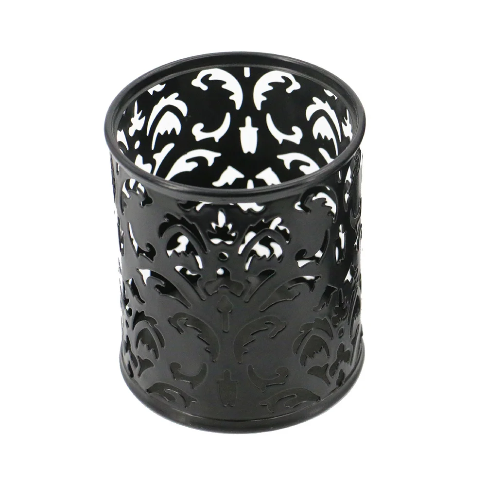 

2Pcs Iron Art Pen Holder Hollow Metal Pencil Organizer Container Black Lightweight for Office Home Desk