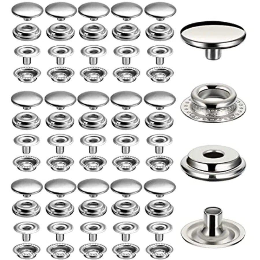 

Pieces Stainless Steel Snap Fastener, 15mm Heavy Duty Snap Button Press Stud Cap for Jeans Fabric Jackets Clothes Bag Leather D