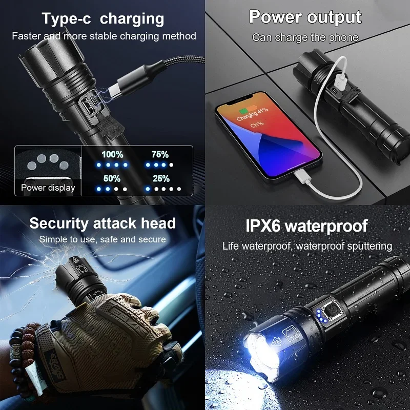 Powerful 500W Led Flashlight Telescopic Zoom 5000 Meters Rechargeable Flashlight Waterproof Torch Tactical Lantern As Power Bank