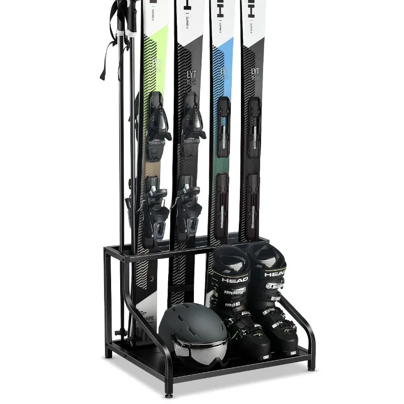 

Snowboard Storage Rack for Garage - Holds 4 pairs of skis, ski boots, poles