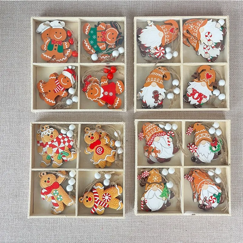 1/12pc Gingerbread Man Christmas Wooden Pendants Santa faceless doll Xmas Tree Ornaments hanging For Home Decor Navidad New Year - Image 2