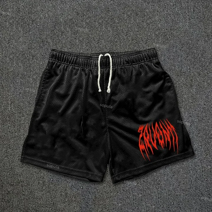 Celana Pendek Kasual Bergaya Vintage dengan Grafis Kasar, Longgar, untuk Olahraga Basket, Gym, Bernapas, Latihan Kebugaran, dan Workout Pria