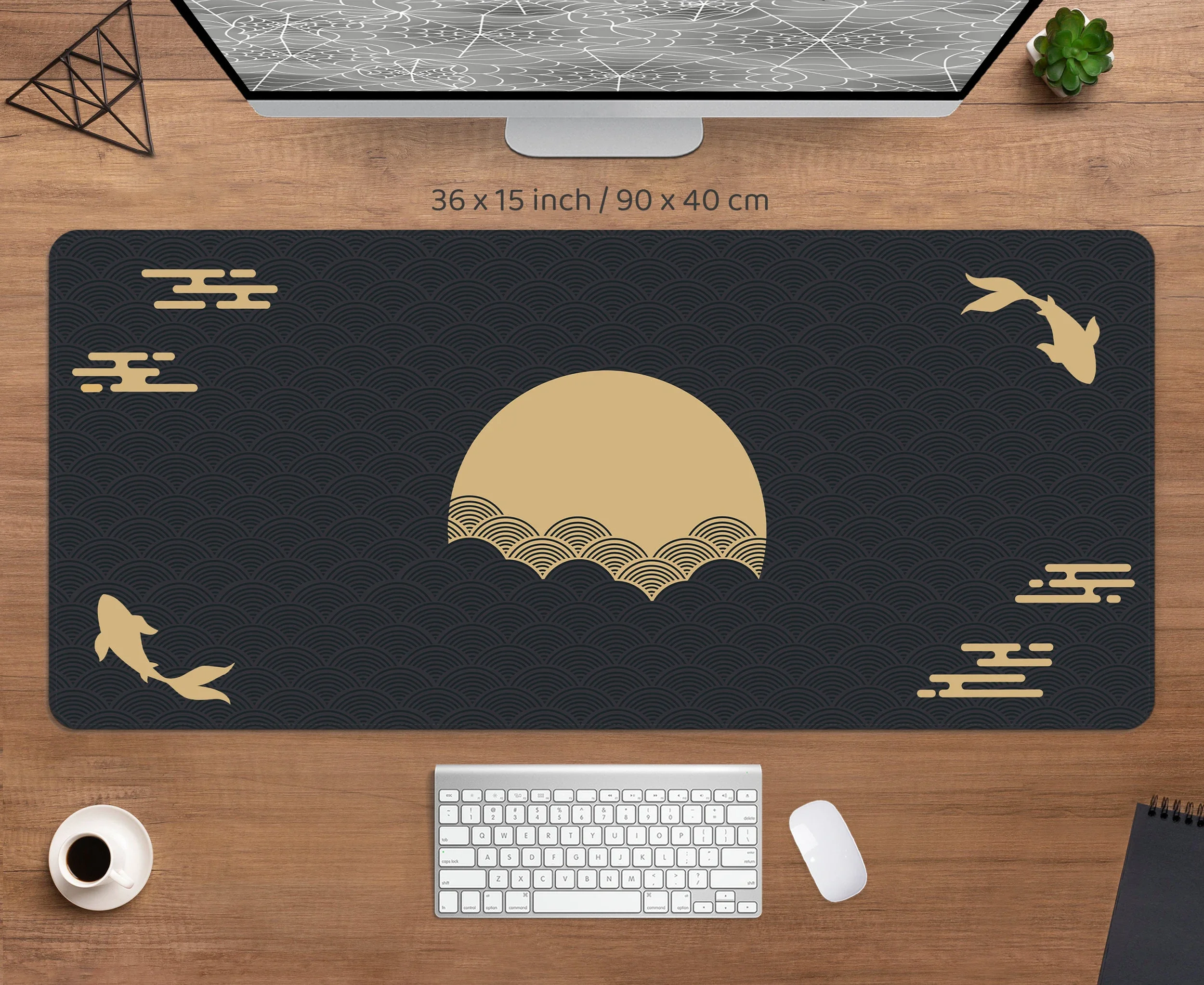 

Japanese Desk Mat Black & Gold Mousepad Koi Fish Sun Cloud Japan Art Seal Sunrise Dark Sunset Large XXL Mouse Pad Gaming Deskmat