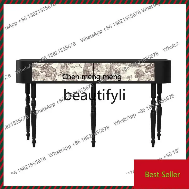K182French retro solid wood entrance decorative cabinet medieval storage table living room ash wood arc display cabinet
