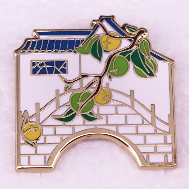 Traditional Chinese building art badge Enamel Pin brooch jewelry