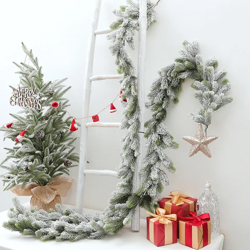 

180CM Christmas Dense Rattan Garland Decorative Staircase Chimney Artificial White Falling Snow Xmas Garland Xmas Tree Decor