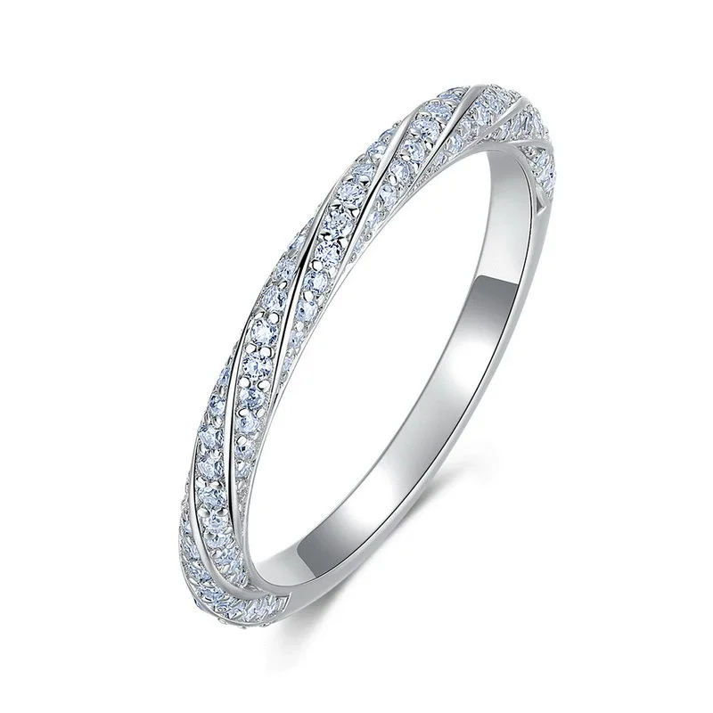 

S925 sterling silver women's ring plated with white gold, moissanite thread, popular fashion jewelry, party accessories