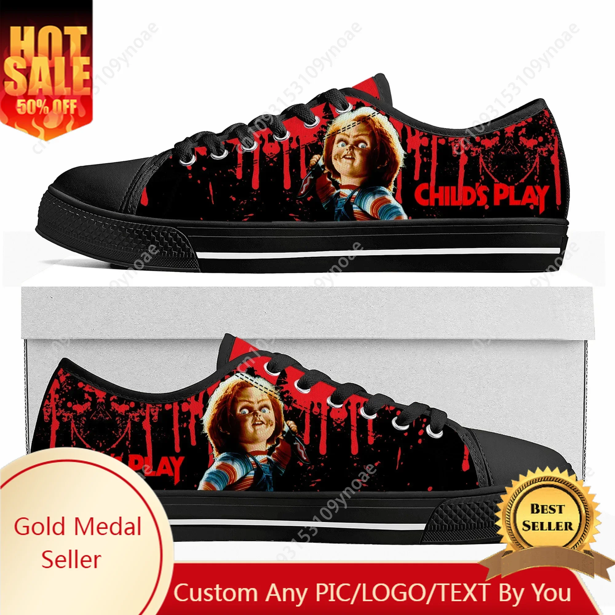 

Horror Movie Childs Play Chucky Low Top High Quality Sneakers Mens Women Teenager Canvas Sneaker Casual Couple Shoes Custom Shoe